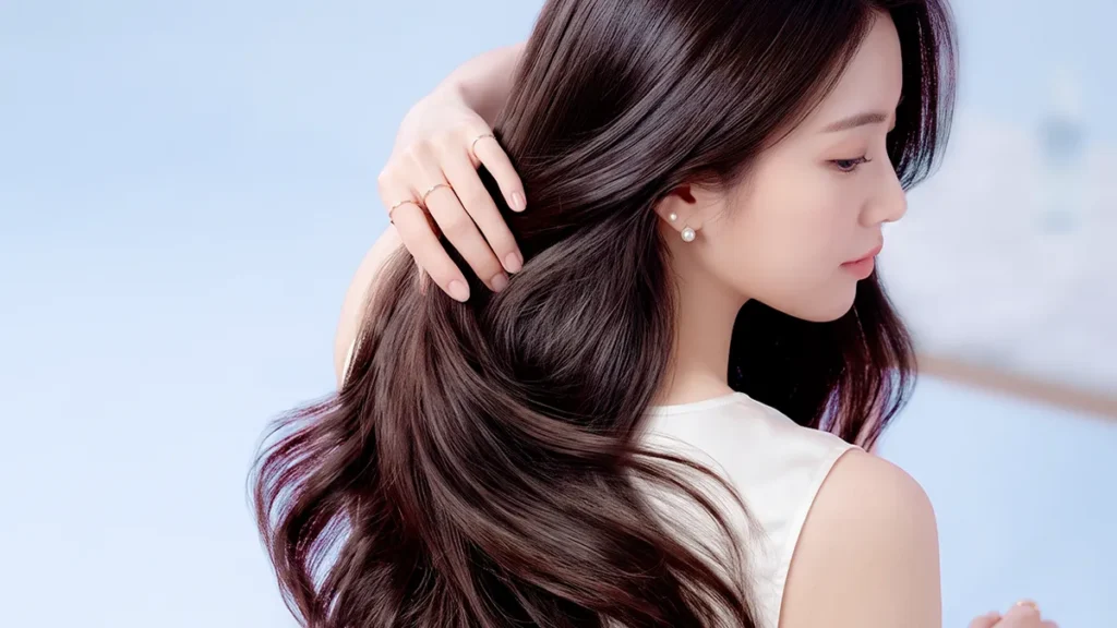 Wanita mengaplikasikan hair tonic langsung ke kulit kepala dengan teknik yang benar